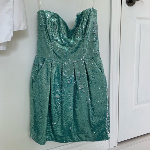 Blue Sequin Strapless Mini Dress - Picture 1 of 3